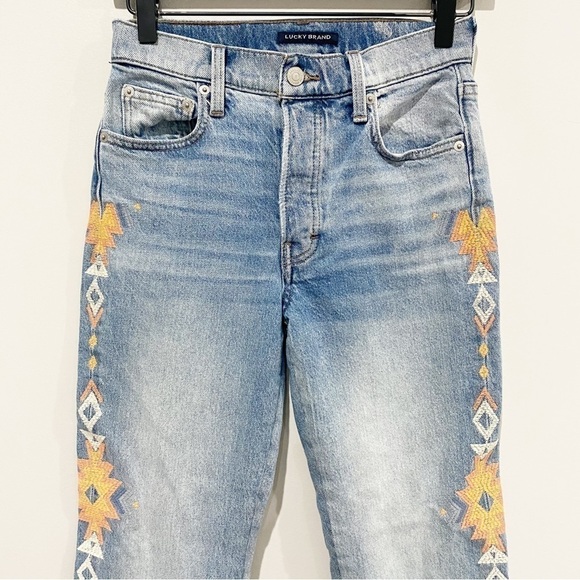 LUCKY BRAND Drew Mom Jean Embroidered Boho Aztec Size 24 A 00 - Picture 4 of 16